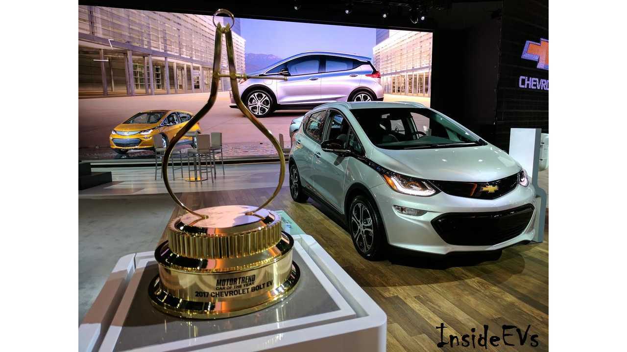 Chevrolet Bolt on the stage at the LA Auto Show...with some new hardware (InsideEVs/Tom Moloughney)