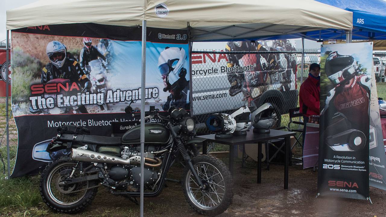 Sena Bluetooth in the Motorcycle Village of Overland Expo West.