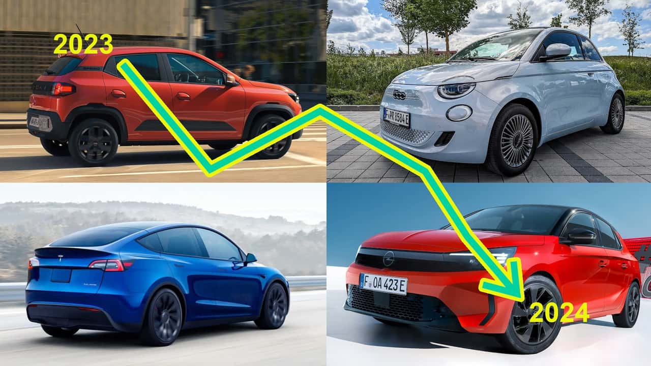 Collage zum deutschen Elektroauto-Markt 2024 mit vier 